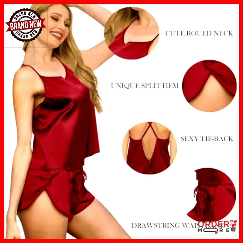 Silk Satin Pajama Set 5-Piece Women's Loungewear Sleepwear with Pouch Bag